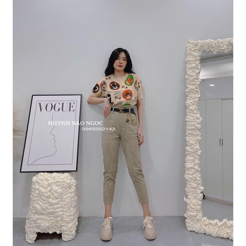 Set áo mèo cá be quần baggy túi kèm thắt lưng TL358
