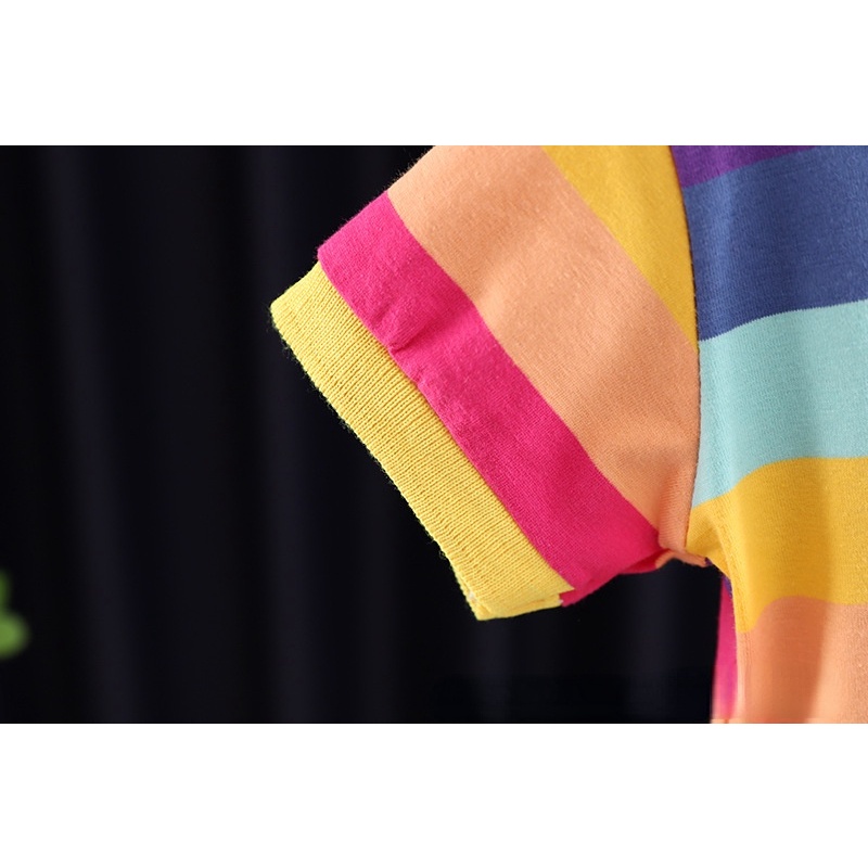 Váy cho bé gái trẻ em Cầu vồng ngắn tay váy công chúa xếp ly 0-5 tuổi