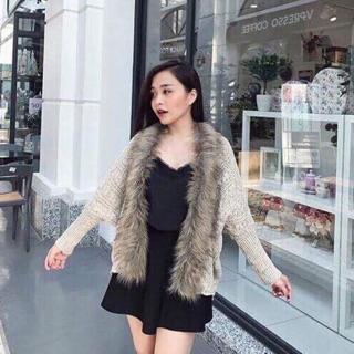 áo khoác len pha cổ lông