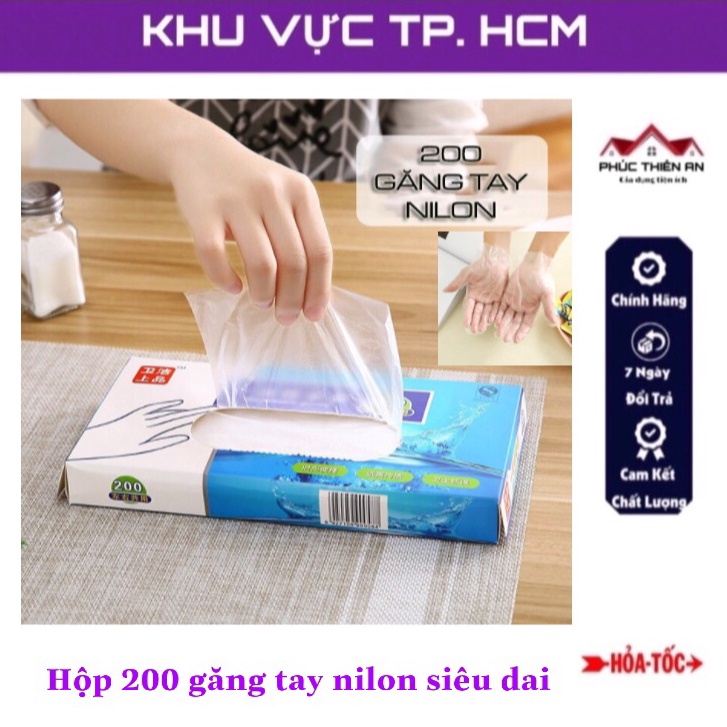 [Mã LIFE8812K giảm 100% đơn 0Đ] Hộp 200 găng tay nilon dùng 1 lần - Siêu dai, tiện dụng