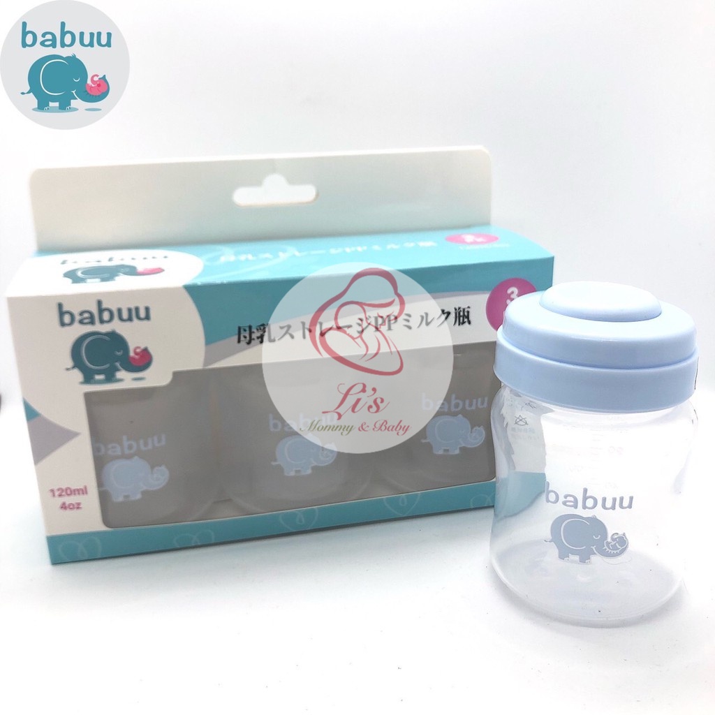 Bộ 3 bình trữ sữa cho mẹ và bé Babuu 120ml Nhật Bản cổ rộng tiện lợi B56