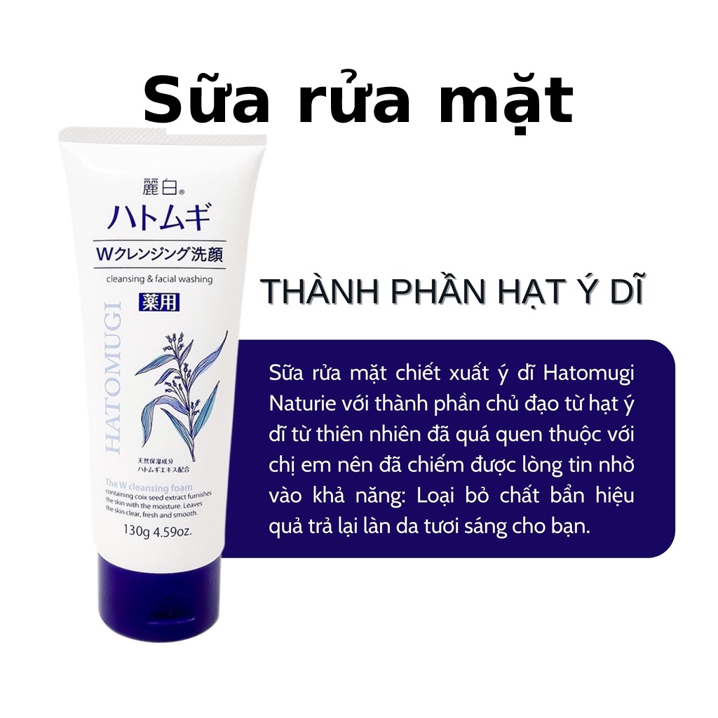Combo Hatomugi Sữa Dưỡng Thể - Sữa Rửa Mặt - Sữa Tắm - Nước Tẩy Trang - Toner Nước Hoa Hồng Hạt Ý Dĩ - Mộc Diệp