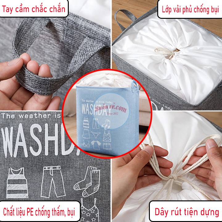 Túi đựng chăn màn, quần áo,... Size lớn vải bố khung sắt có dây rút Washdaytuvaicaocapvn