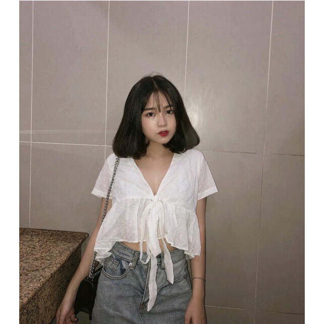 Áo croptop babydoll nơ ngực ulzzang