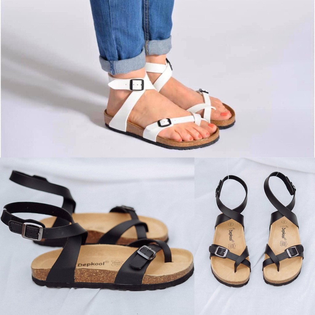 Sandal cao cổ nam nữ unisex Đế Trấu da pu Đen