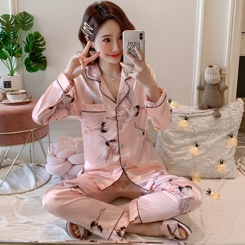 Set đồ ngủ dài tay vải lụa satin cho nữ size M-5Xl
