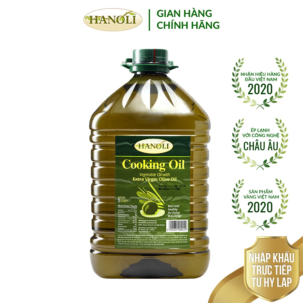 2 Can dầu oliu nấu ăn HANOLI Cooking Oil dung tích 5 Lít - Hy Lạp - Nguyên chai