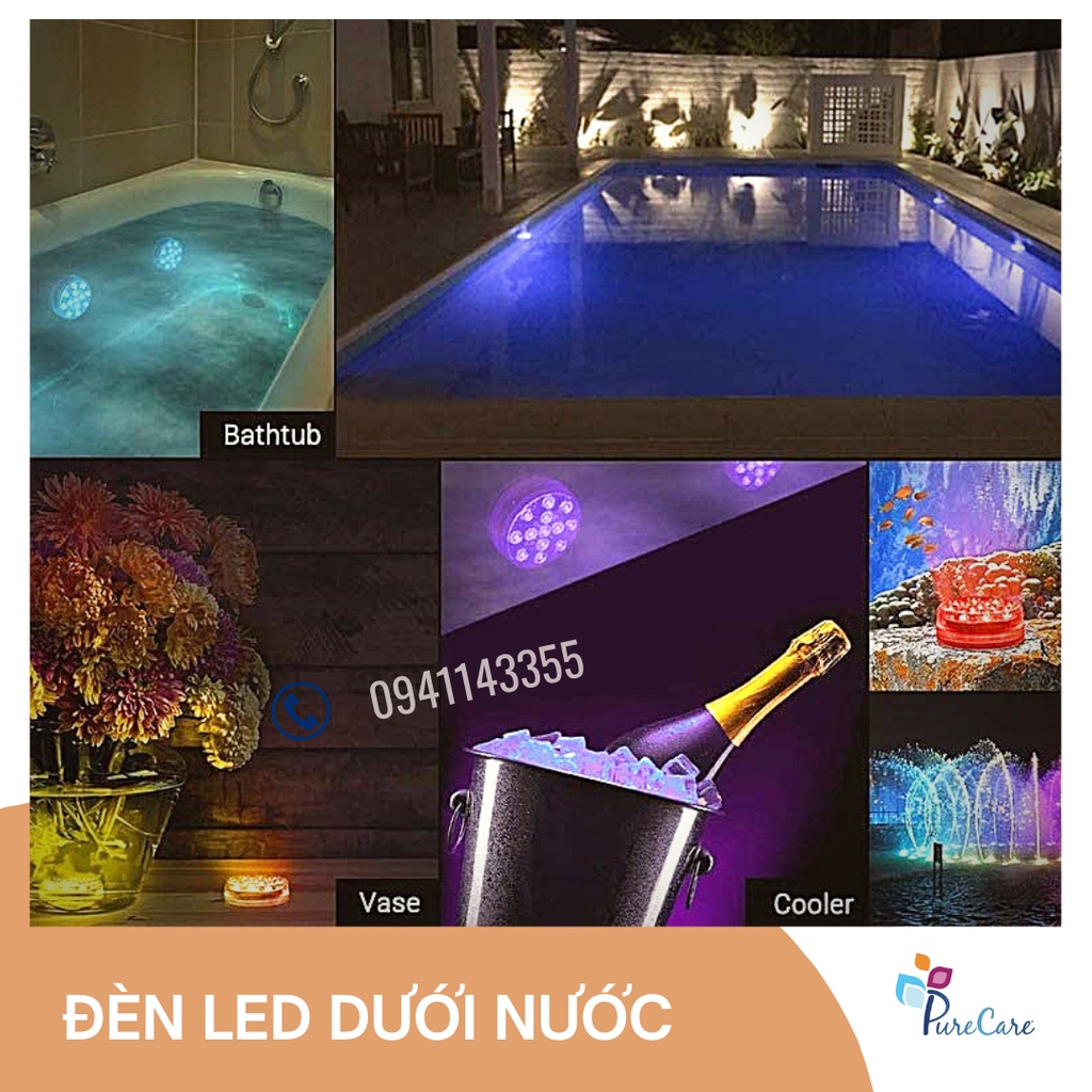 HMC_Đèn LED chìm dưới nước 16 màu trang trí Giáng Sinh hồ nước, có remote điều khiển, pin 3A
