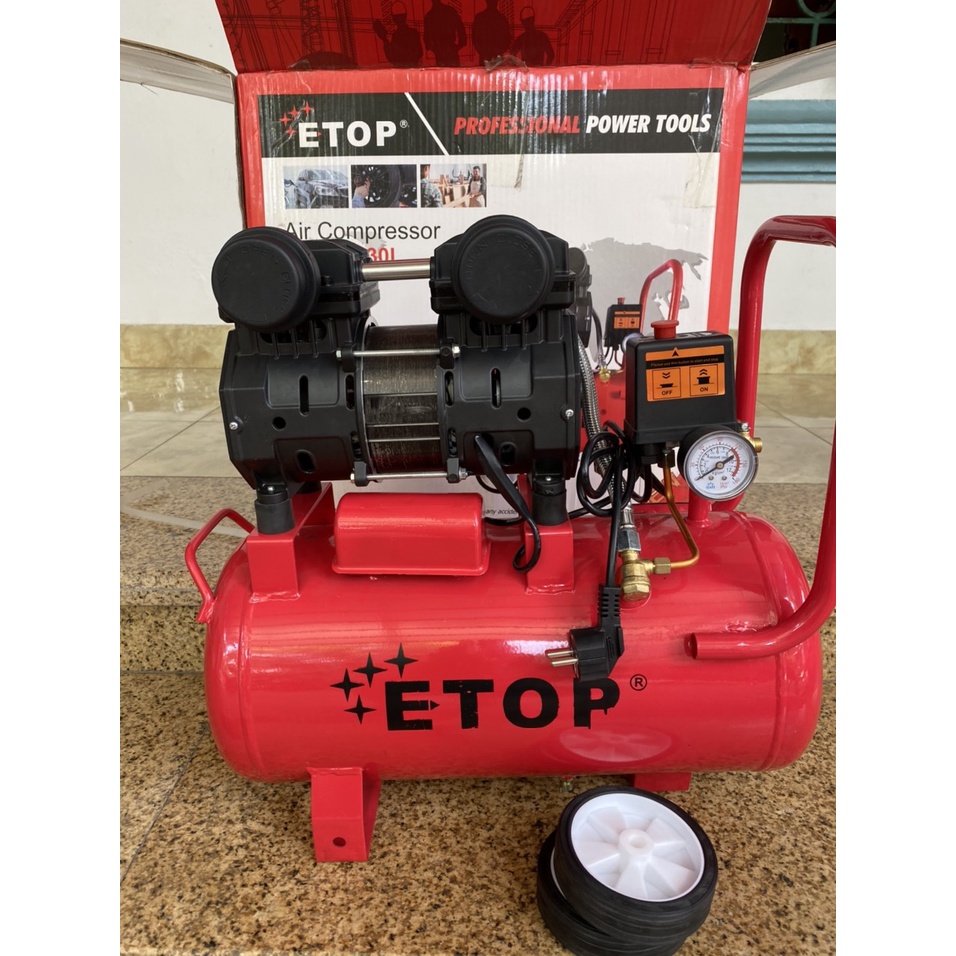 Máy nén khí không dầu 30 lít, Công suất 1200w chính hãng ETOP - Cam kết lõi đồng 100%, chuyên dùng bơm hơi, phun sơn