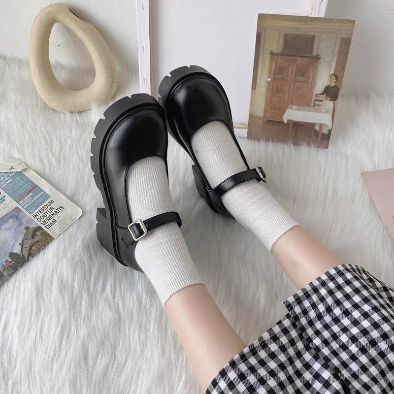 Giày Lolita đế cao 6cm phong cách vintage ulzzang chất da Pu mềm mịn không đau chân