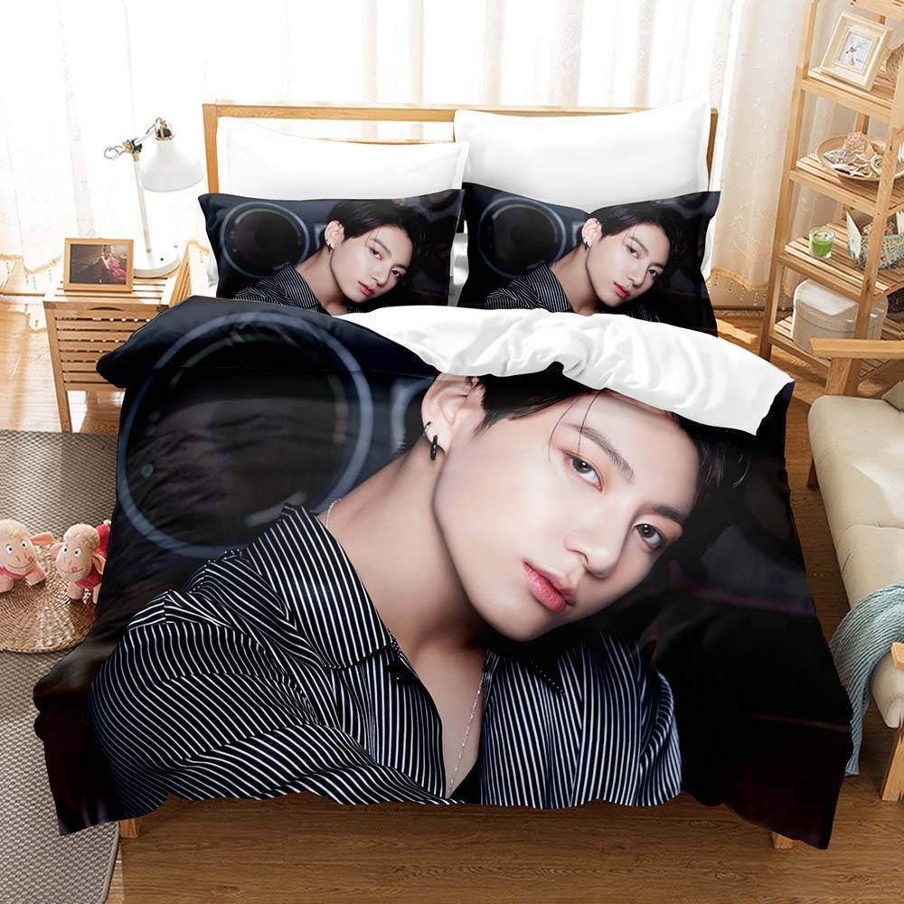 Bộ Chăn Ga Và Vỏ Gối 2 Trong 1 In Hình Bts Dễ Thương