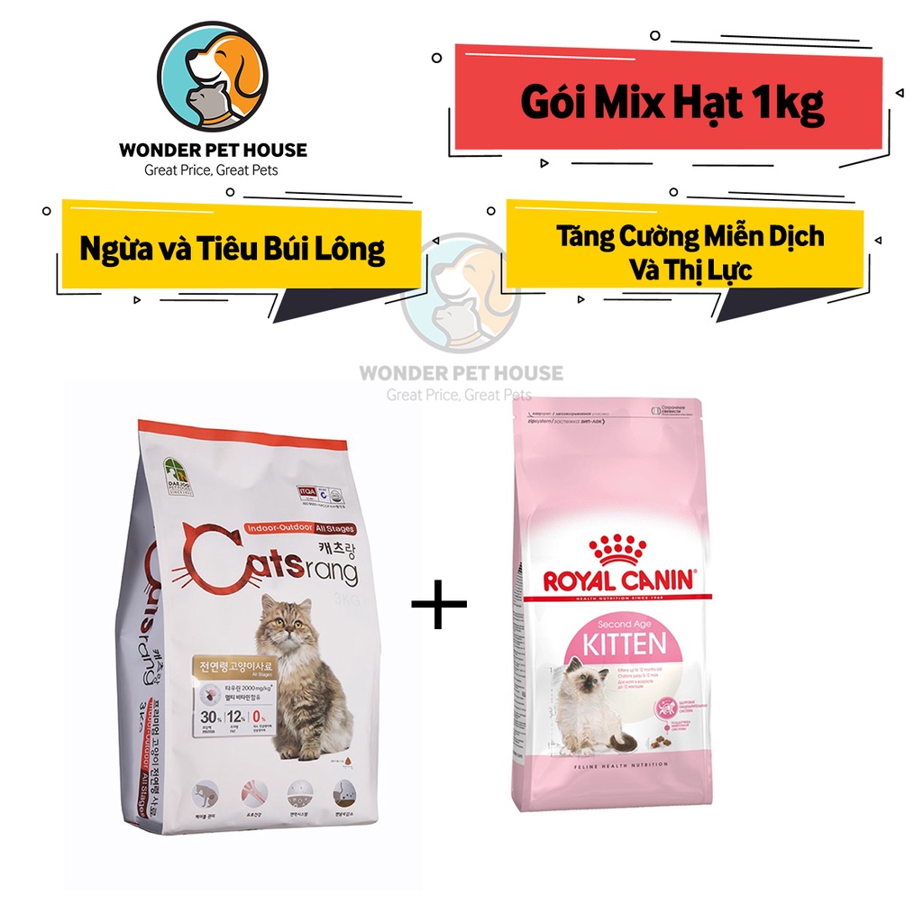 Hạt Mèo Gói Mix CATSRANG CATSEYE CANIN 1kg Tiêu Búi Lông - Tăng Cường Hệ Miễn Dịch