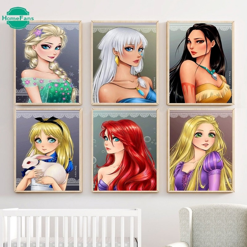 Tranh đính đá 5D thủ công hình công chúa hoạt hình dễ thương 30*40cm