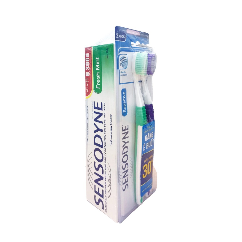 Bộ 2 kem Đánh Răng Sensodyne Fresh Mint 160G/tuýp -Tặng bộ 2 bàn chải đánh răng