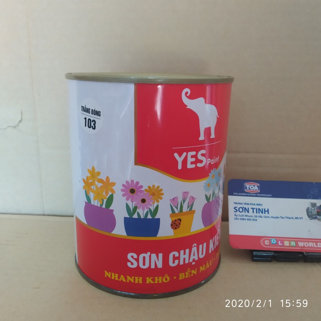 Combo sơn chậu hệ thơm Yes Paint ( 1 trắng 800g, 1 đen 800kg, 1 đồng đỏ 200g, 1 dầu bóng 800kg và 2 lít dung môi pha)