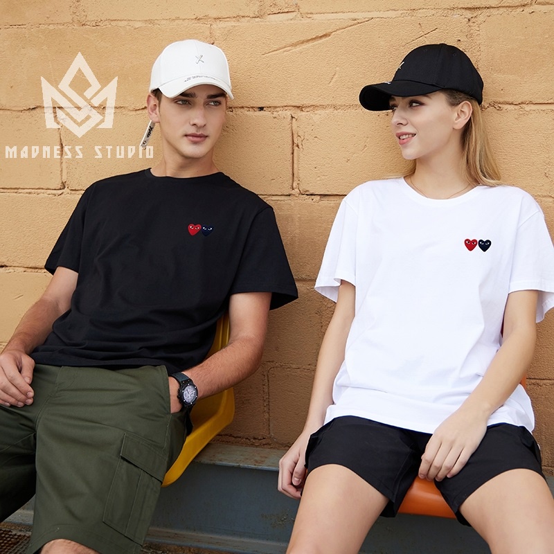 ẢNH THẬT Áo thun tay ngắn thêu logo trái tim đôi CDG_Play Rei Kawakubo áo đôi - Madness Studio