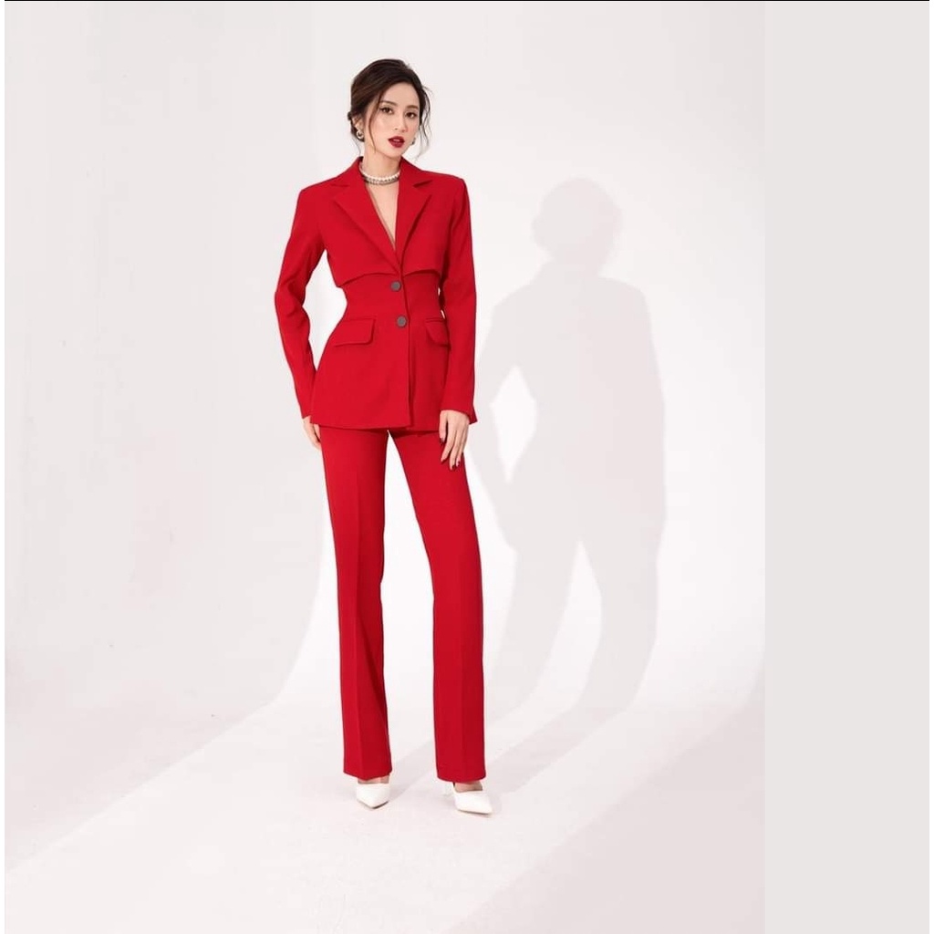 🔥𝓠𝓾ả𝓷𝓰 𝓒𝓱â𝓾 CAO CẤP🔥 Set bộ vest nữ kiểu áo vest cách điệu phối quần ống suông sang trọng ladyvin