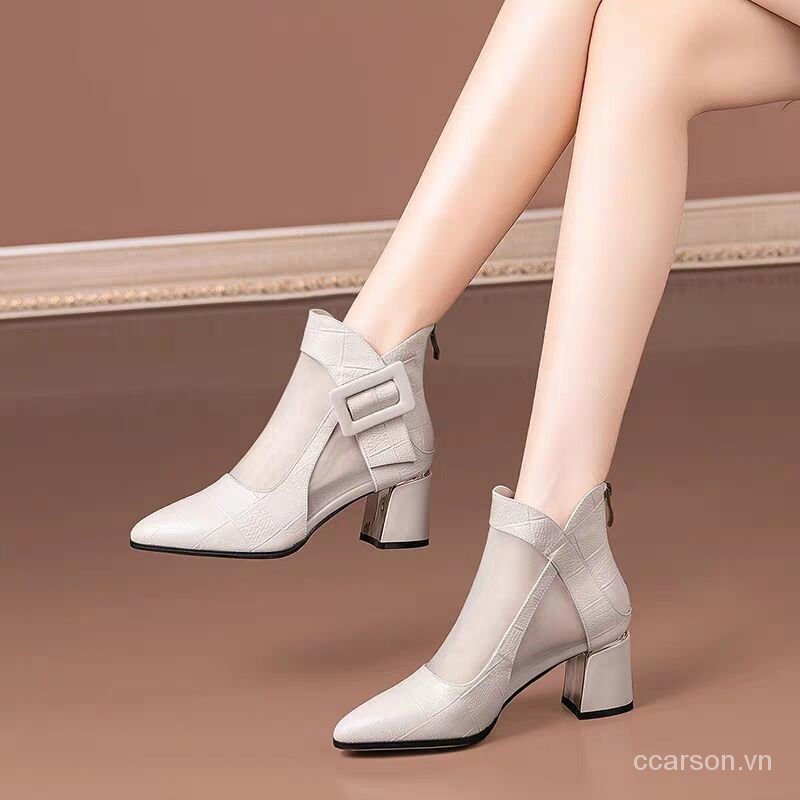 Summer martin boots women's spring and autumn breathable sandals female students korean high heels women's thick heel baotou pointed sandals