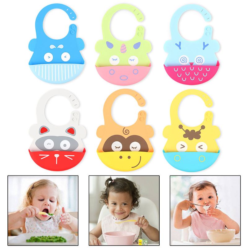 Yếm Ăn Bằng Silicon Họa Tiết Hoạt Hình Chống Dầu Dễ Vệ Sinh Cho Bé