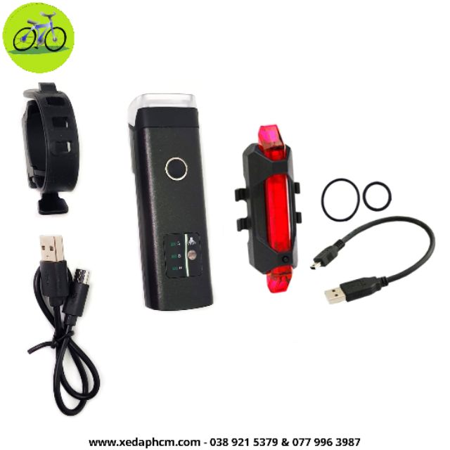 Đèn xe đạp LED trước sau siêu sáng sạc USB