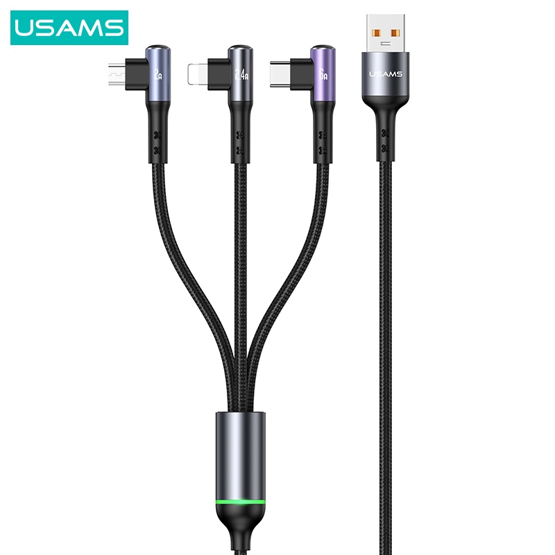 Usams Dây Cáp Sạc Nhanh Khuỷu Tay USB Type C 3 Trong 1 66W 1.2M Cho 1phone15 IPd Android IP8-14 Máy Tính Bảng Cáp Dữ Liệu Sạc Nhanh