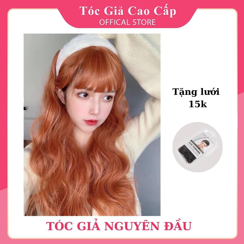 Tóc giả nguyên đầu nữ xù lửng màu cam, tặng kèm lưới trùm tóc, c8184