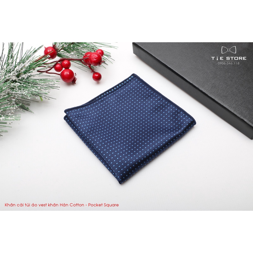 Khăn Cài Túi Áo Vest - Pocket Square, phụ kiện lịch lãm, nhiều mẫu xanh chấm