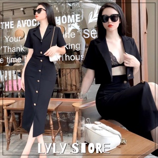 Set áo giả vest croptop kèm chân váy dài xẻ tà trước!!!