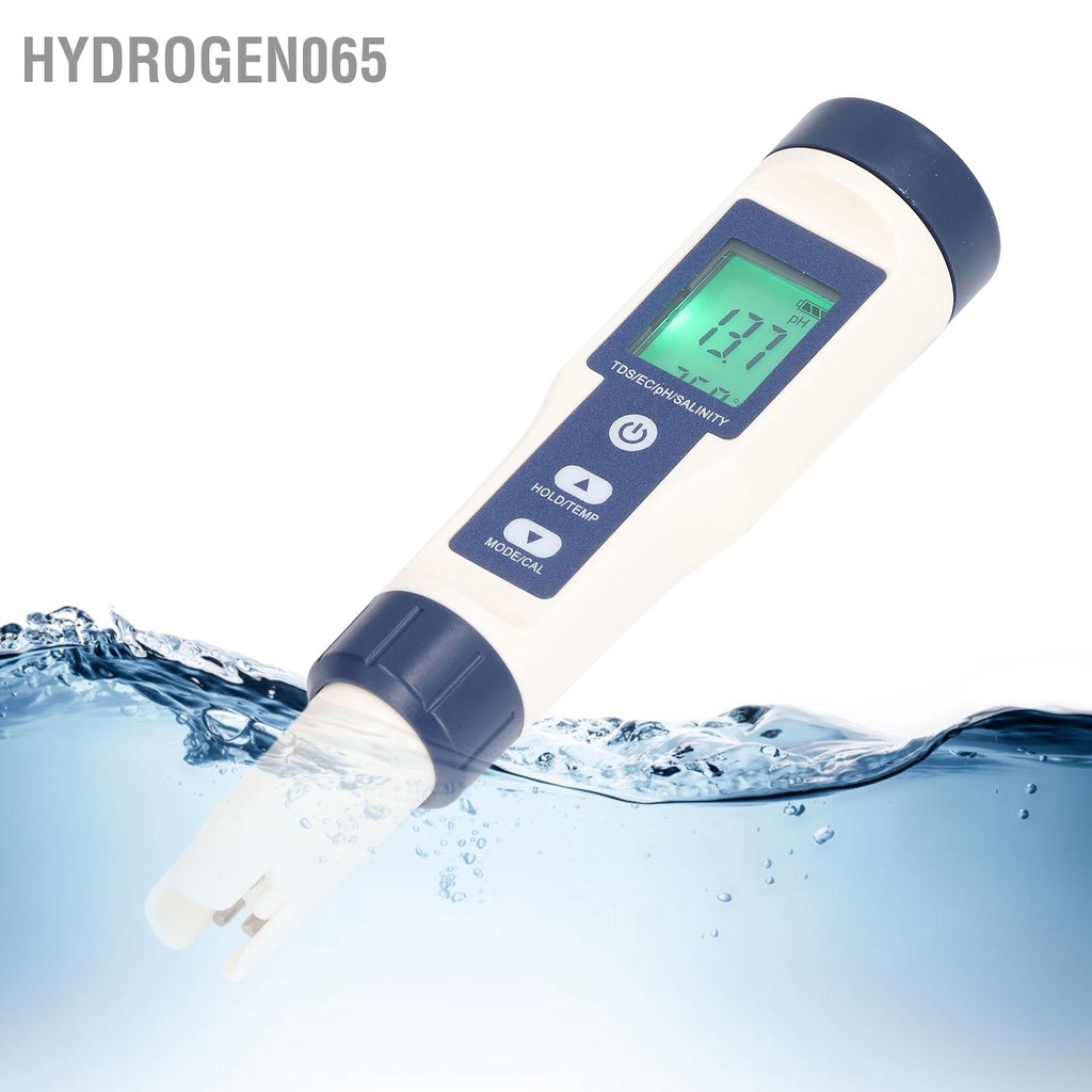 Máy đo chất lượng nước kỹ thuật số 5 trong 1 Nhiệt độ mặn PH TDS EC không thấm có đèn nền (Không bao gồm pin) Hydrogen065