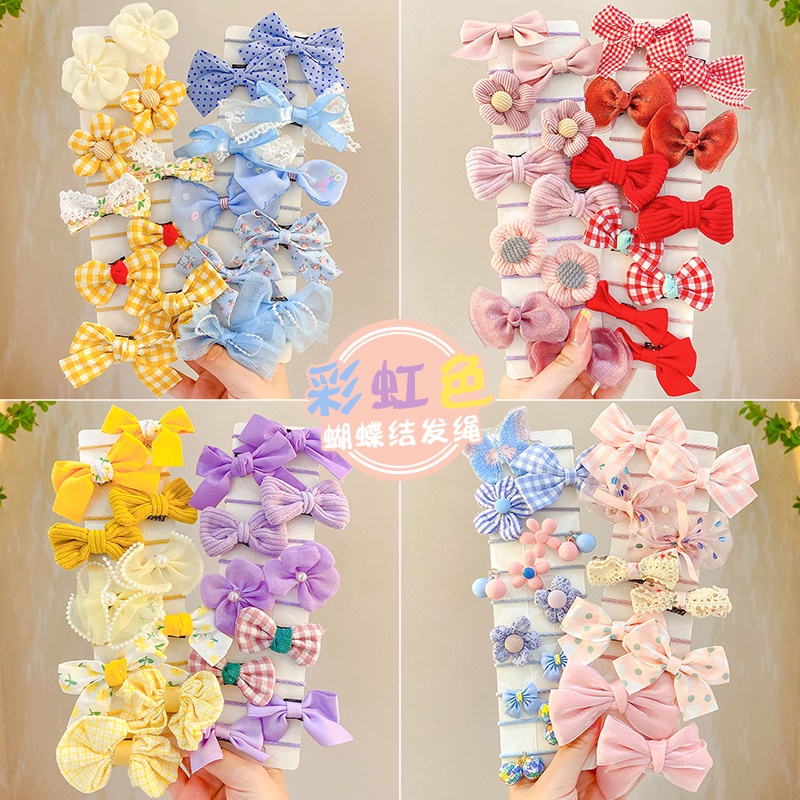Set 10 / 11 Dây Buộc Tóc Gắn Nơ Dễ Thương Cho Bé Gái
