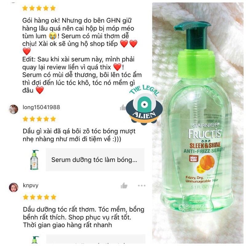 Serum dưỡng tóc làm bóng và Garnier Sleek & Shine Anti-Frizz Serum
