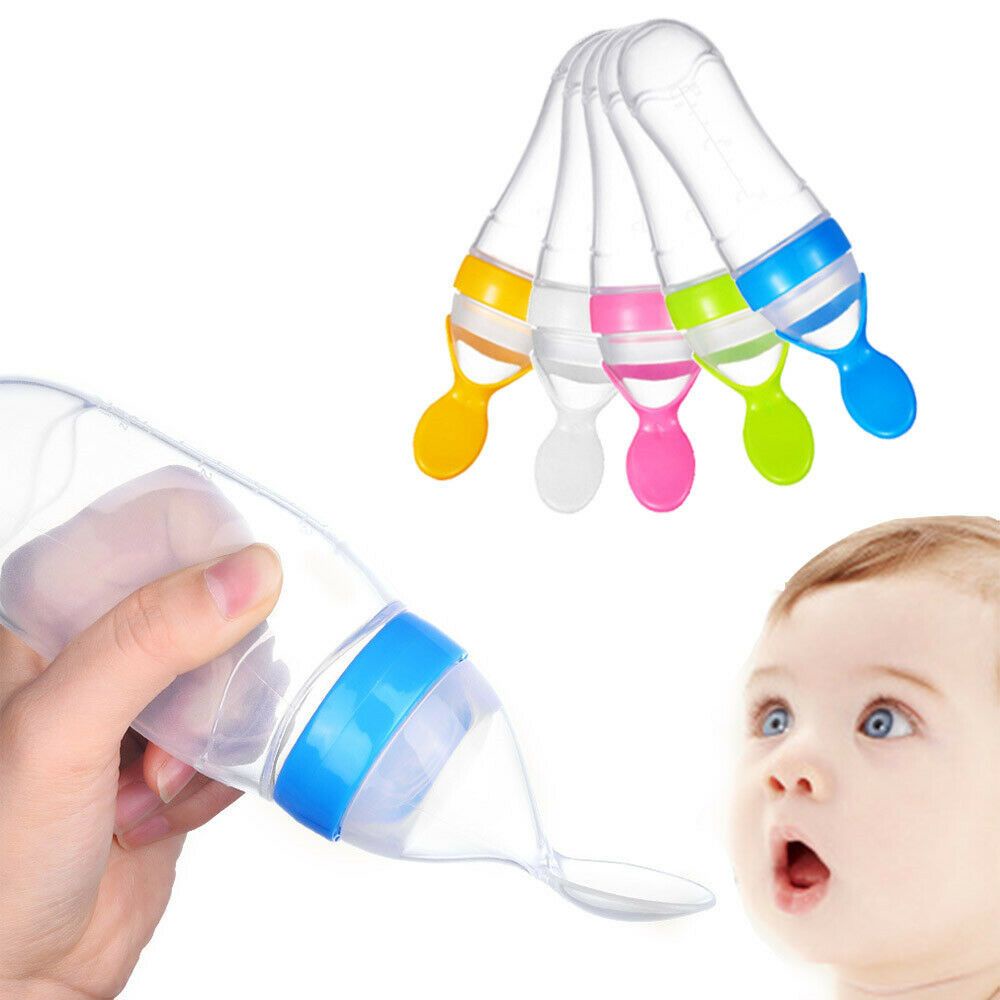 Bình Ăn Dặm 90ml Bằng Silicon Có Muỗng An Toàn Cho Bé