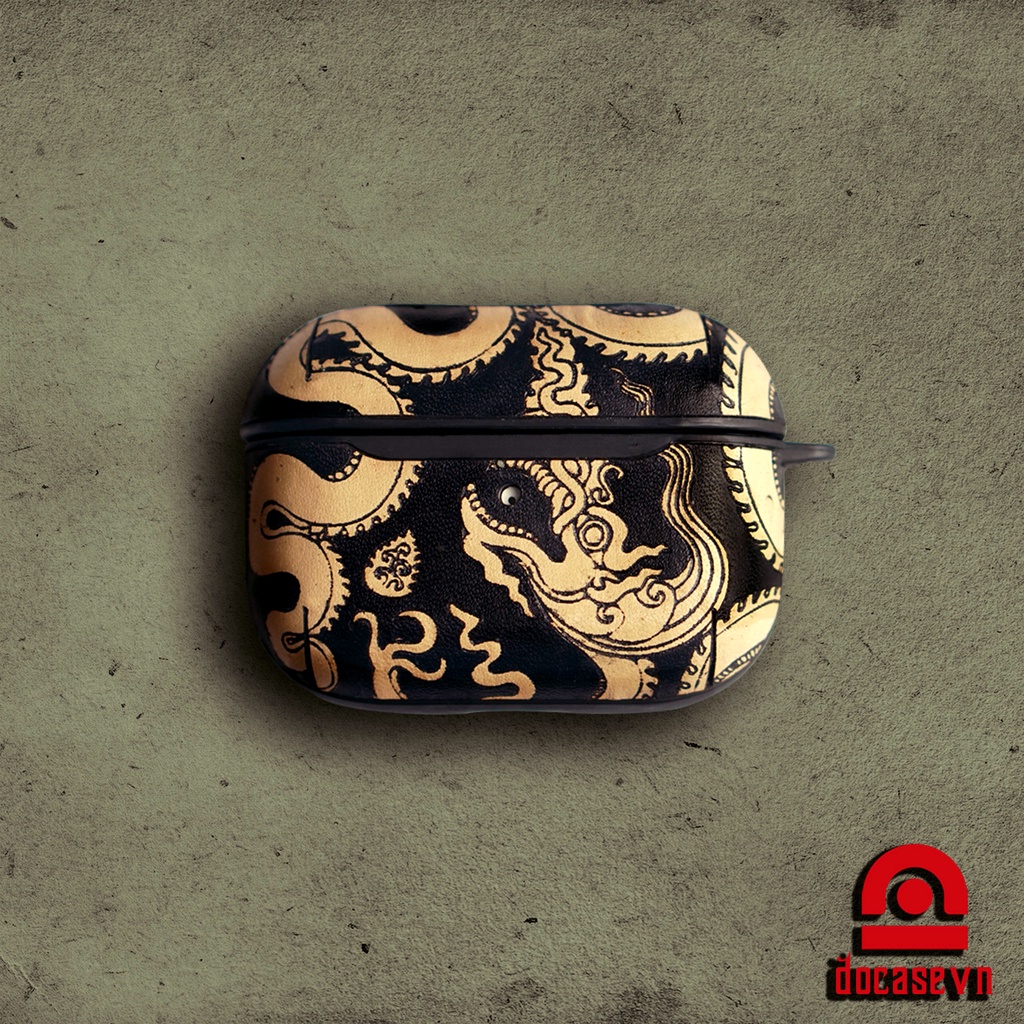 Ốp airpod Đỏ Case - mẫu Lý Long Đen - Ốp da cho airpod 3, 4 - airpod pro