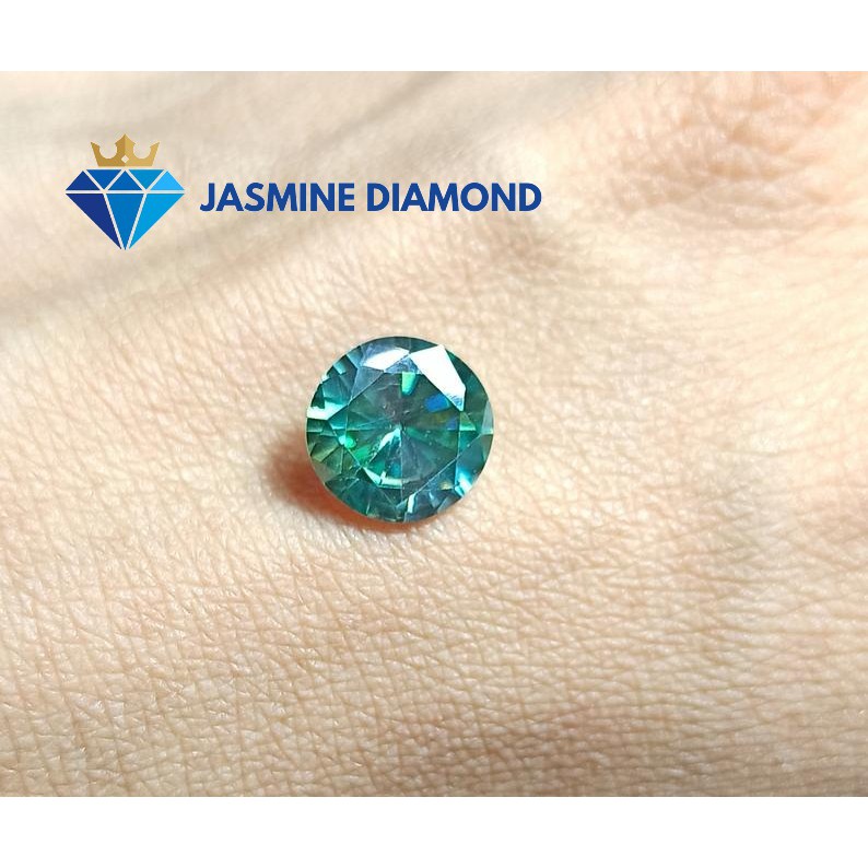 (Size từ 8-10.5 ly) Kim cương nhân tạo Mỹ Moissanite giác cắt tròn màu xanh lá