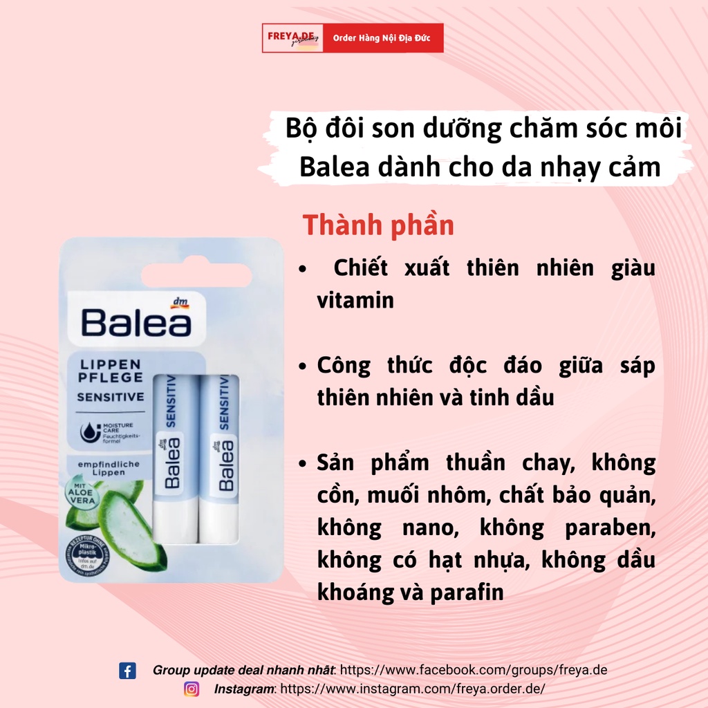 Bộ 2 thỏi son dưỡng môi đặc biệt cho da nhạy cảm Balea - Dưỡng ẩm chuyên sâu.