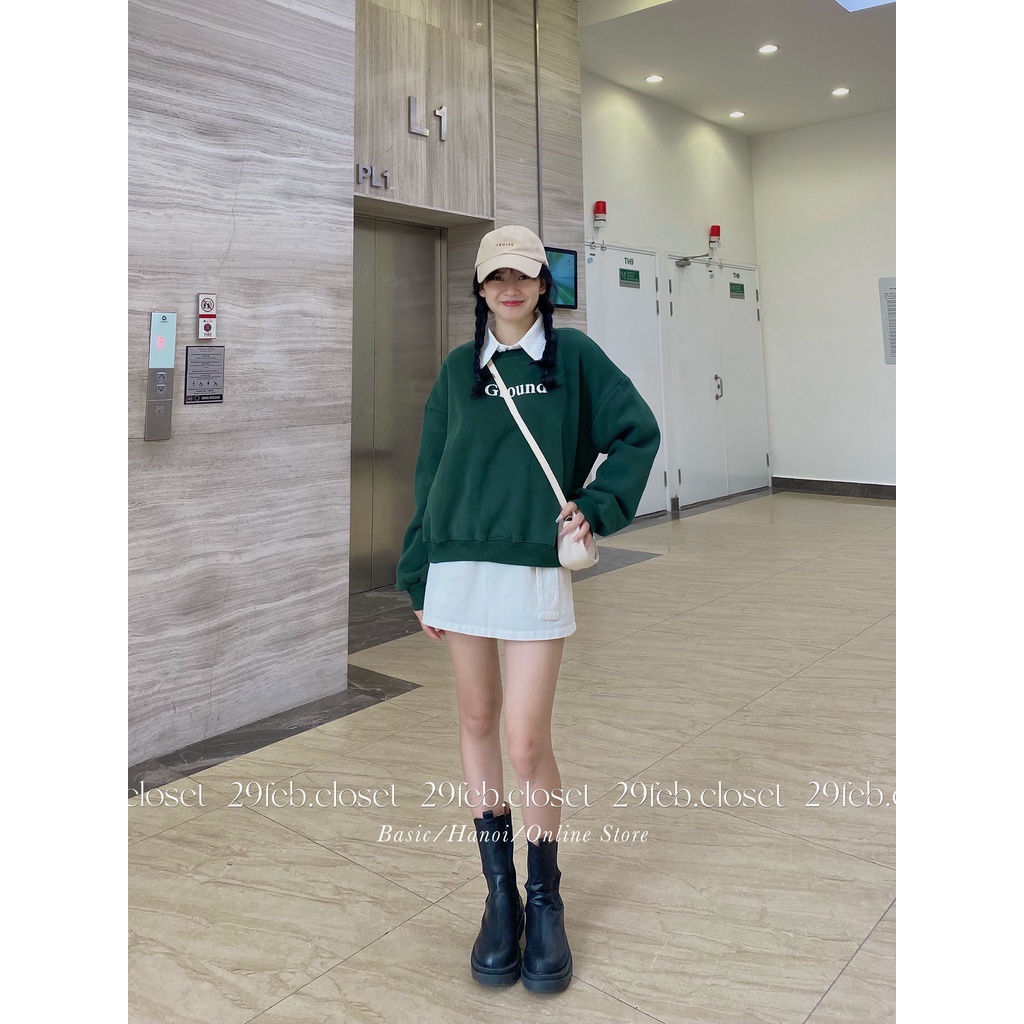 Áo sweater nỉ bông dáng vừa in Ground - 29feb.closet - A120