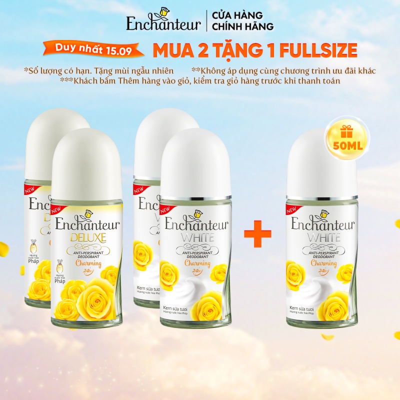 Combo 2 lăn khử mùi nước hoa/ dưỡng trắng da Enchanteur Charming 50ml/ chai