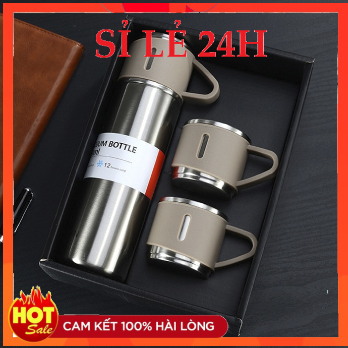 [ CÒN MÀU XÁM - XANH - HỒNG ] Bộ Bình Giữ Nhiệt Kèm 2 Ly Nước Black Flask3 GiftSet (có hộp đựng)