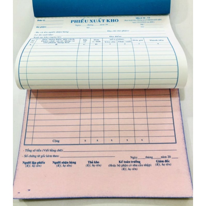Phiếu Xuất A4 2 liên 100 tờ (50 bộ) - Giấy đẹp láng mịn và nhận mực tốt