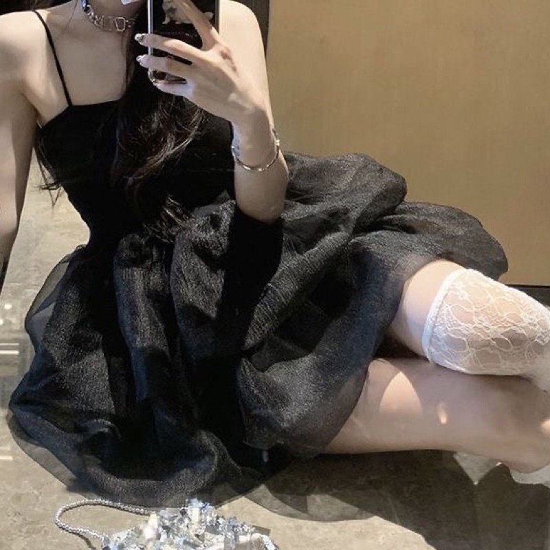 Váy hai dây nữ dáng ngắn xoè bồng bềnh tiểu thư shop Lim Boutique