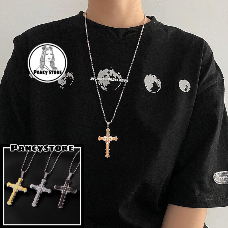 dây chuyền vòng cổ thánh giá đính kim cho nam nữ titan siêu bền không gỉ Unisex