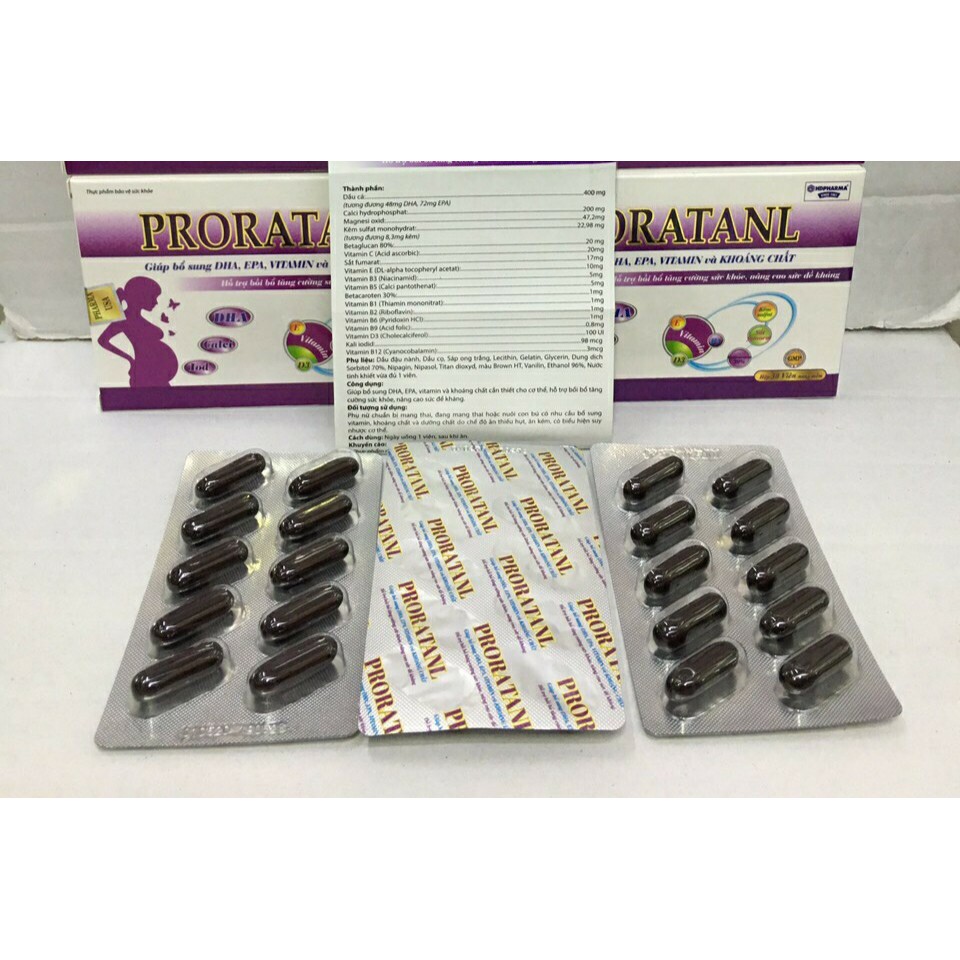 Proratanl Viên bổ bà bầu pronatal Bổ sung sắt, acid folic, vitamin cho mọi phụ nữ mang thai và cho con bú 30v