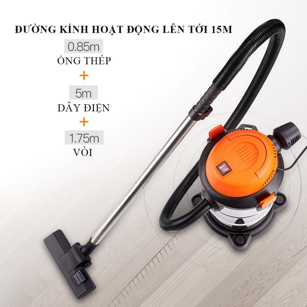 Máy hút bụi công nghiệp, gia đình công suất lớn 1200W, dung tích 15L tích hợp 3 chế độ Khô - Ướt- Thổi, bảo hành 3 năm