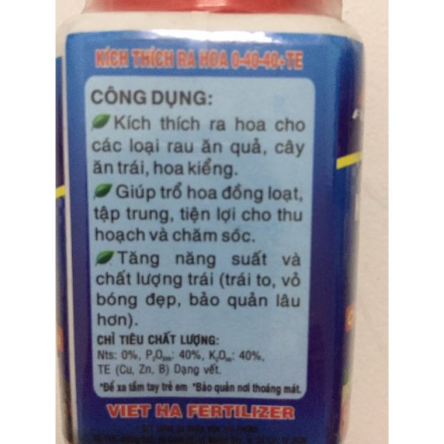 Chế phẩm đặc hiệu kích thích ra hoa 0-40-40+TE-100gr -Hàng Mới