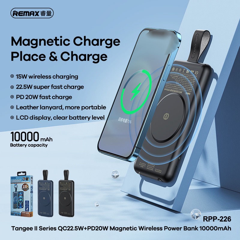 Pin dự phòng không dây Remax RPP-226 10000mAh sạc nhanh không dây 15W tích hợp công nghệ QC 3.0 PD 22.5W