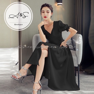 [Hàng Mới💯sale lẻ size] ĐẦM DÀI CỔ V XẺ 1 bên vintage cao cấp