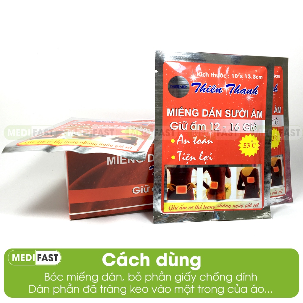 Miếng dán sưởi Thiên Thanh - chườm ấm mùa đông, giảm đau do chấn thương, đau bụng kinh và sau khi sinh - Hộp 10 miếng