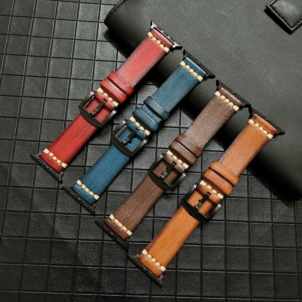 Dây Đeo Bằng Da Thật Cho Đồng Hồ Thông Minh Apple Watch 38 40 41 42 44 45mm iWach Series 8 7 SE 6 5 4 3 2 1