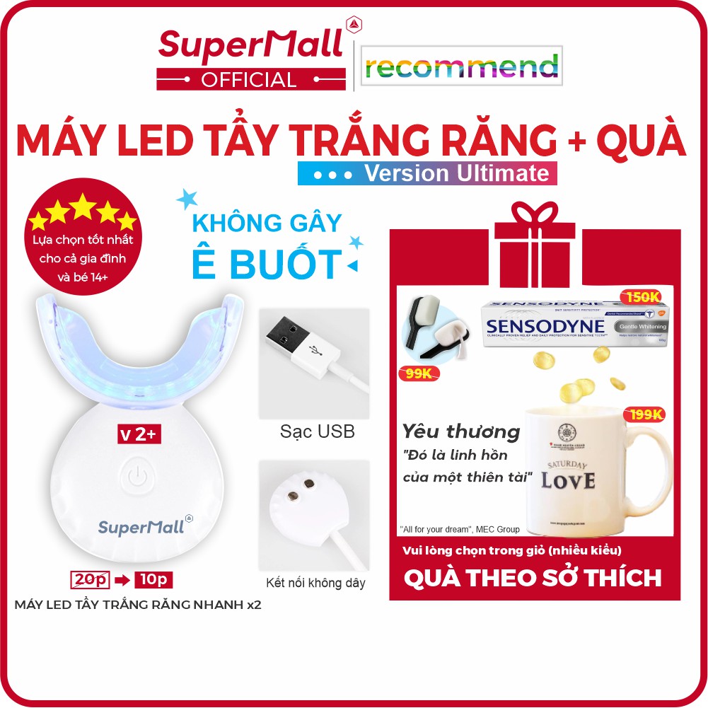 Máy LED tẩy trắng răng Ultimate, Extra + sạc không dây, 16 LED, chống nước, làm trắng răng nhanh x2