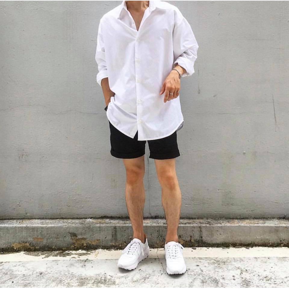 Áo sơ mi trắng đen nam nữ trơn unisex form rộng dài tay vải lụa mềm | Lee Hoàng Group